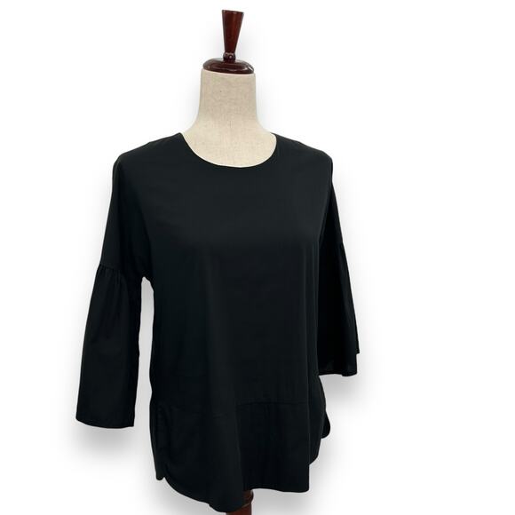 Vineyard Vines Black Blouse Size Small Cotton Stretch Bell Sleeve Preppy Goth - Picture 2 of 9